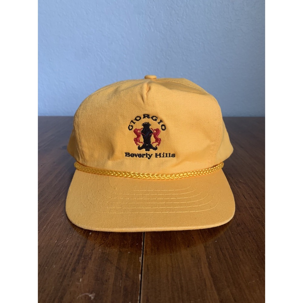 VTG Giorgio Beverly Hills Snapback Cap Rope Hat Trucker Designer 90s 80s Yellow
